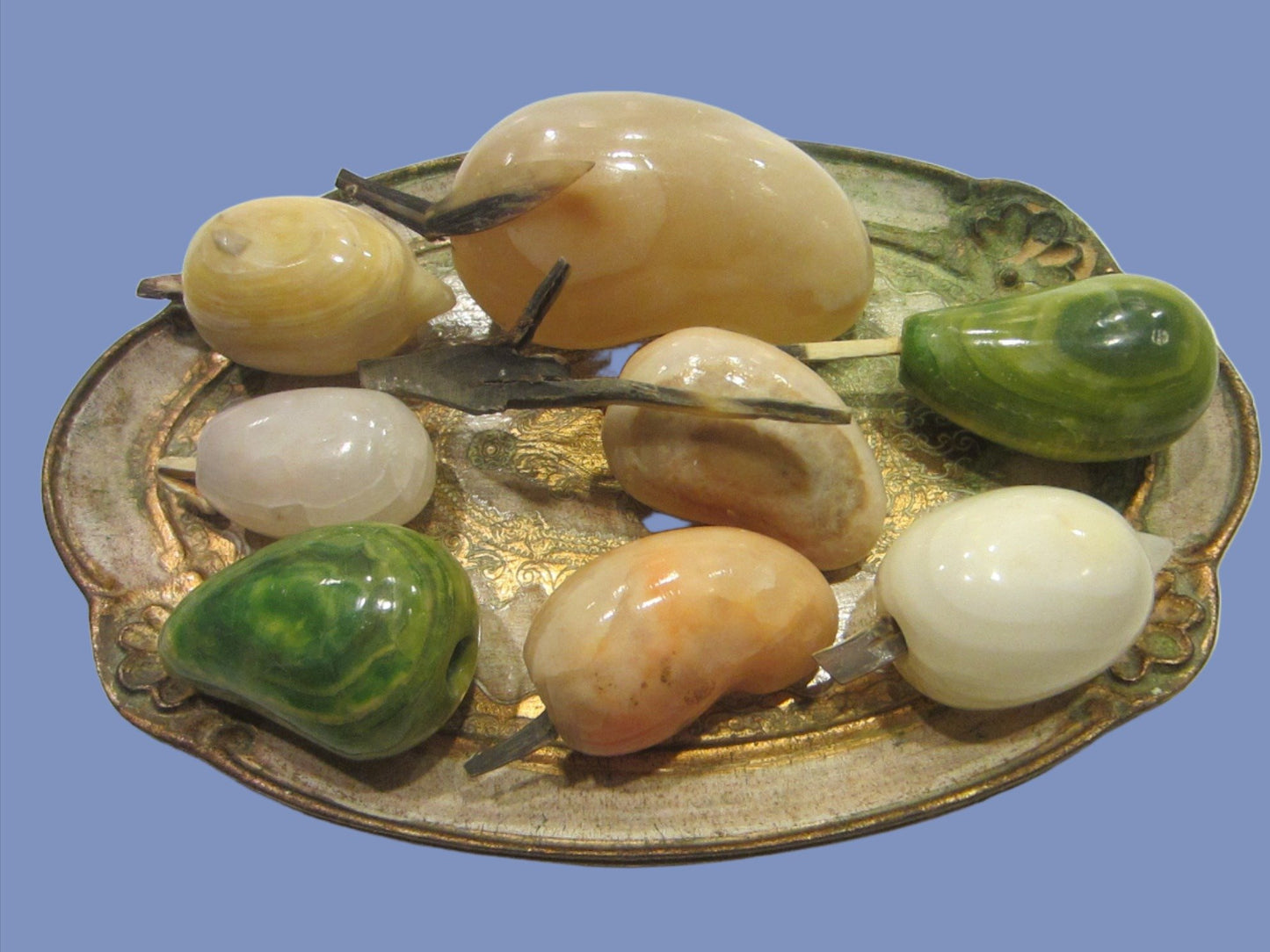 Hard Stone Stemmed Various Fruits Group Chalcedony Style