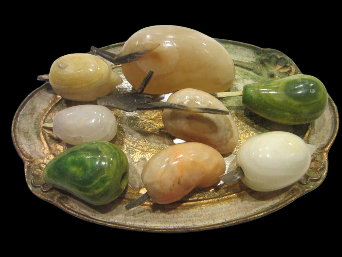 Hard Stone Stemmed Various Fruits Group Chalcedony Style 