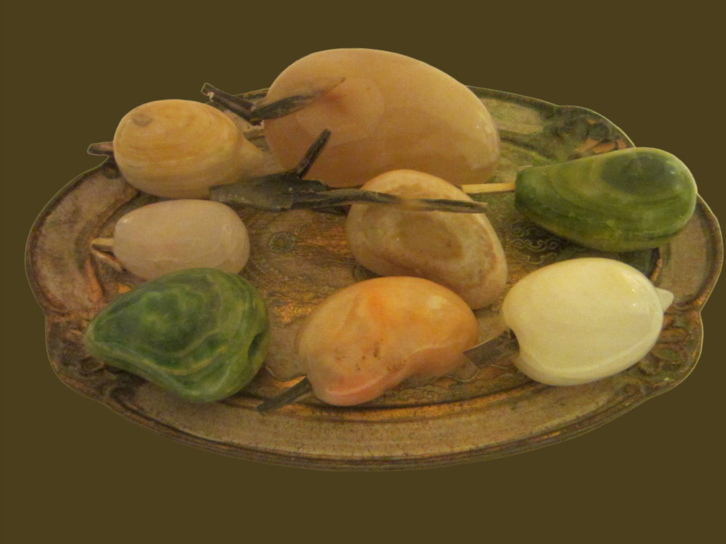 Hard Stone Stemmed Various Fruits Group Chalcedony Style