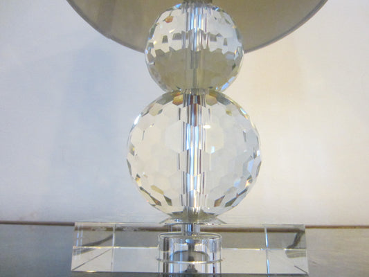 Mid Century Modern Hand Cut Crystal Balls Boudoir Table Lamp