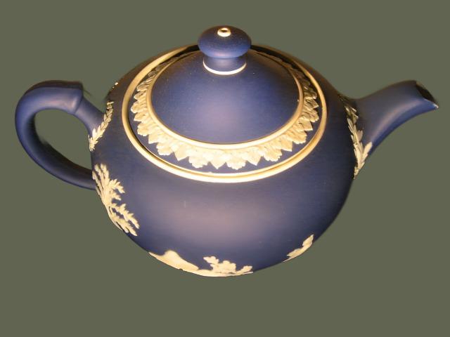 Wedgwood England Blue Jasper White Aphrodite Bass Relief Teapot