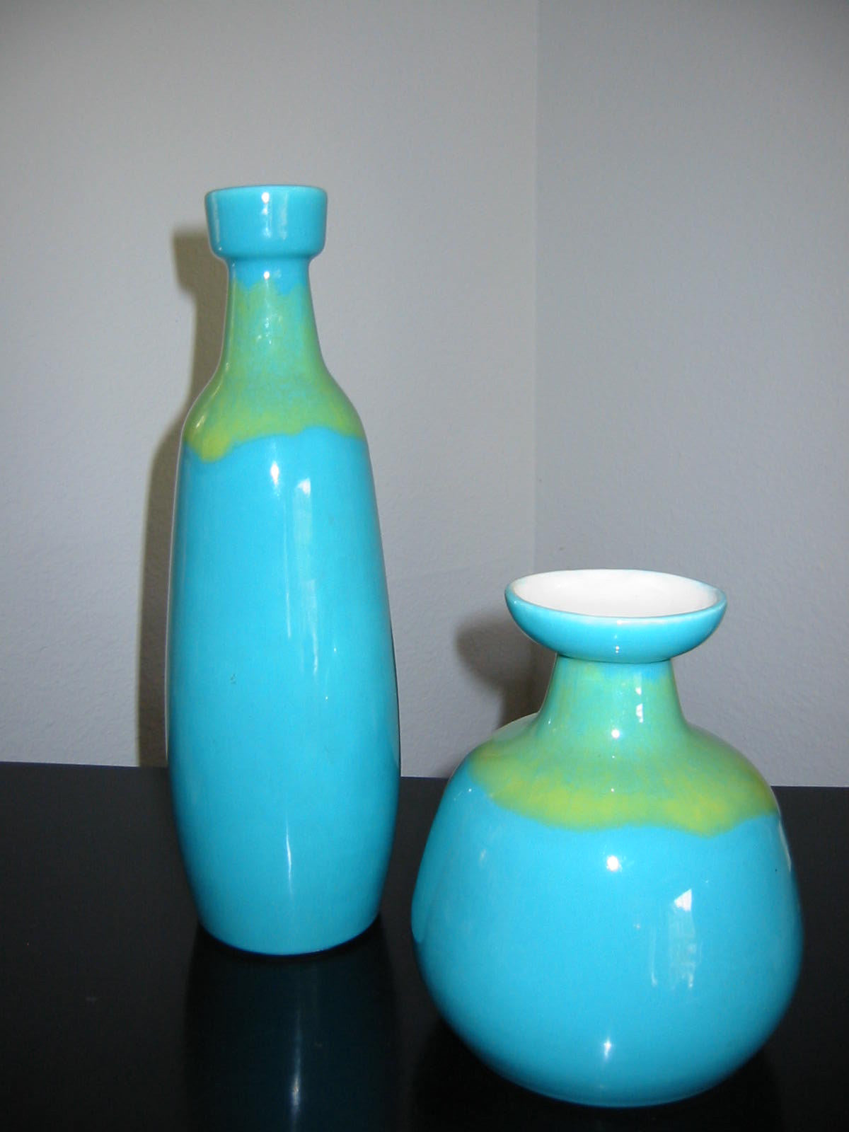 Modern Blue Ceramic Vases Green Accent Various Sizes - Designer Unique Finds 