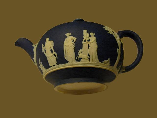 Wedgwood England Blue Jasper White Aphrodite Bass Relief Teapot