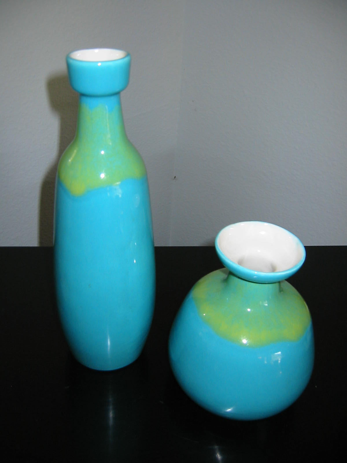 Modern Blue Ceramic Vases Green Accent Various Sizes - Designer Unique Finds 