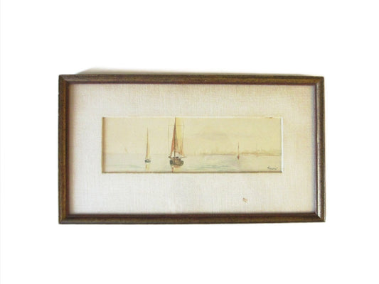 Water Color Gauche Sailboats Seascape Impressionist Signed by Artist Trysout - Designer Unique Finds 