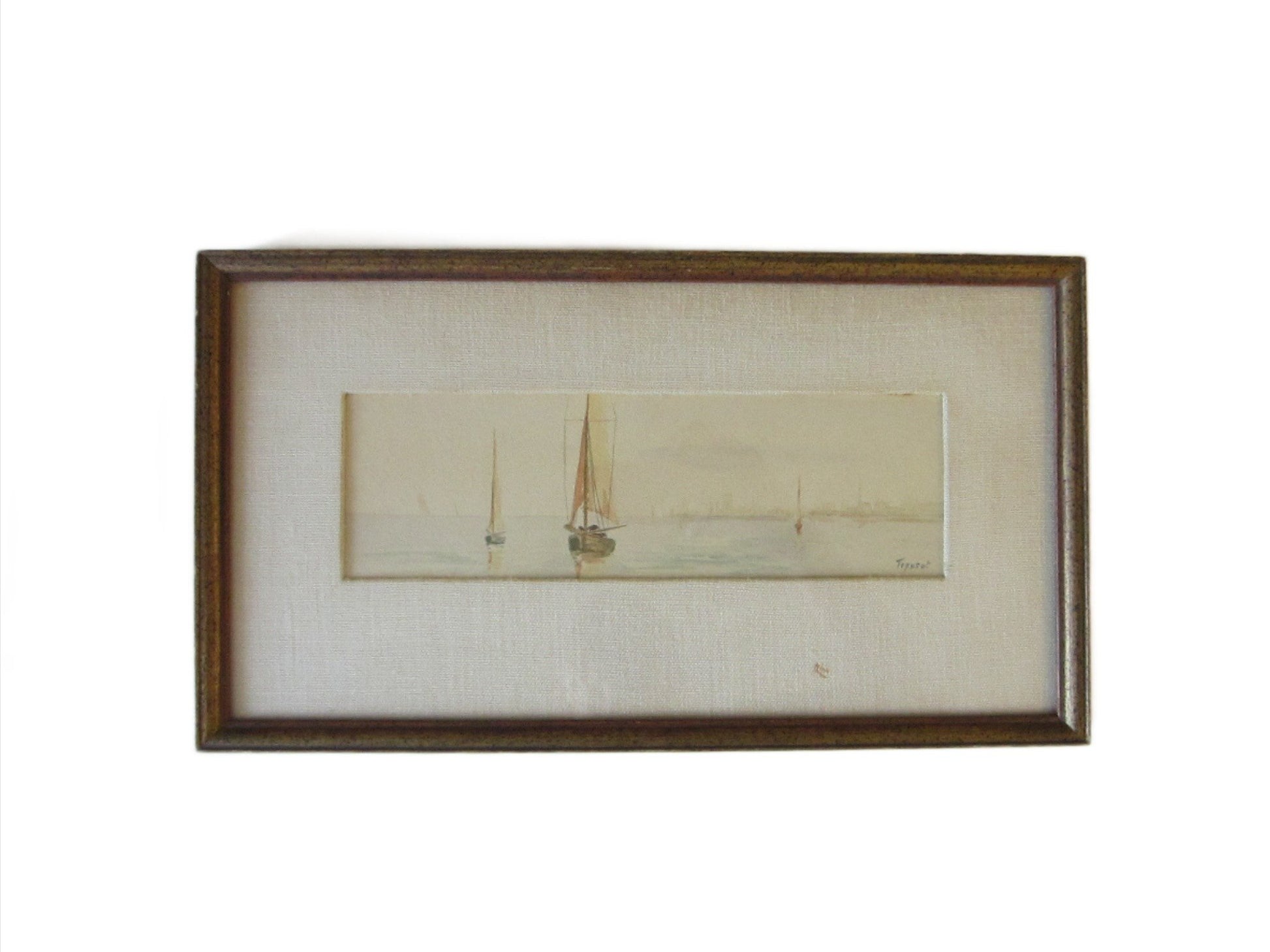 Water Color Gauche Sailboats Seascape Impressionist Signed by Artist Trysout - Designer Unique Finds 