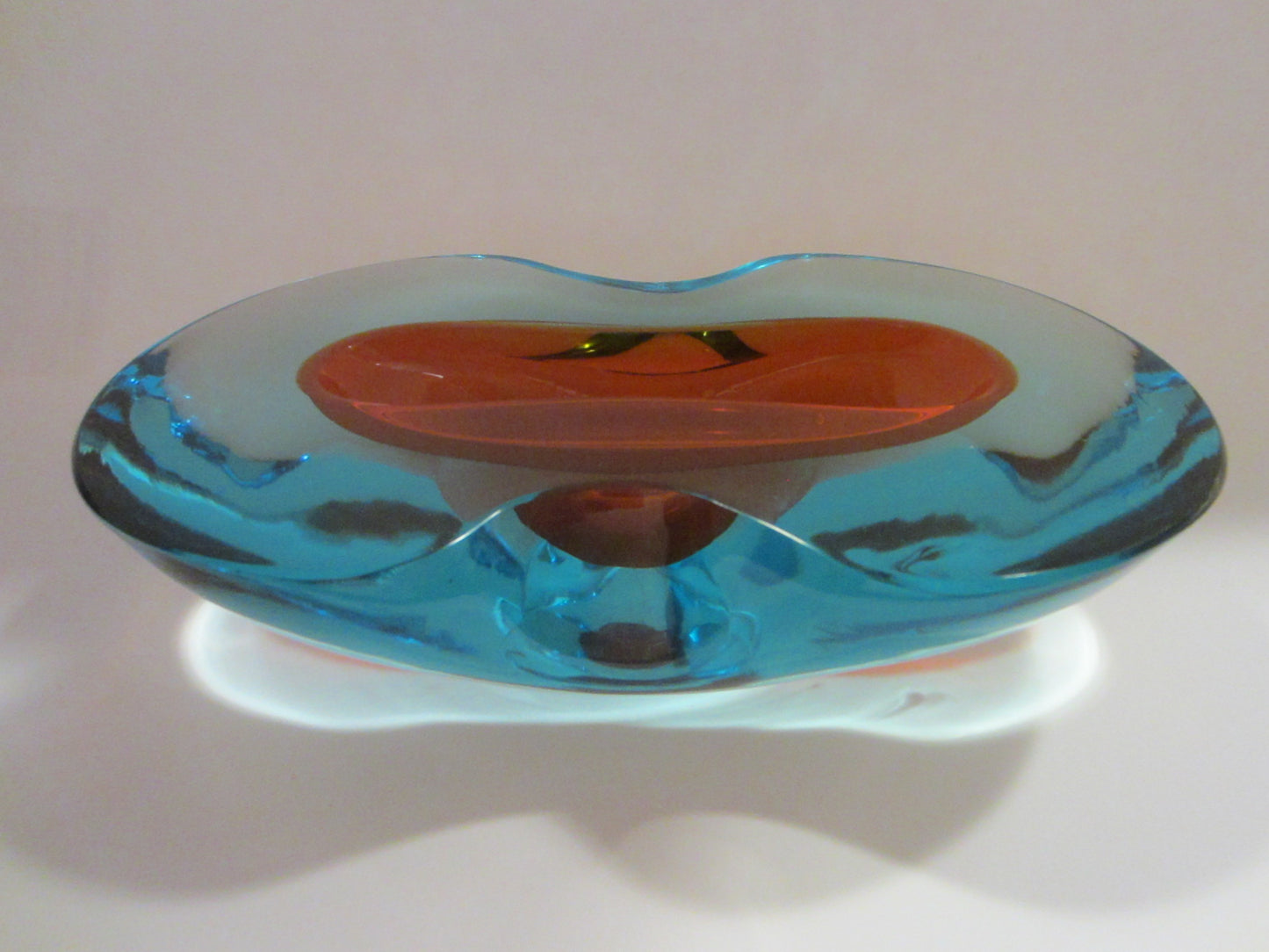 Murano Glass Sommerso Oblong Blue Red Dish