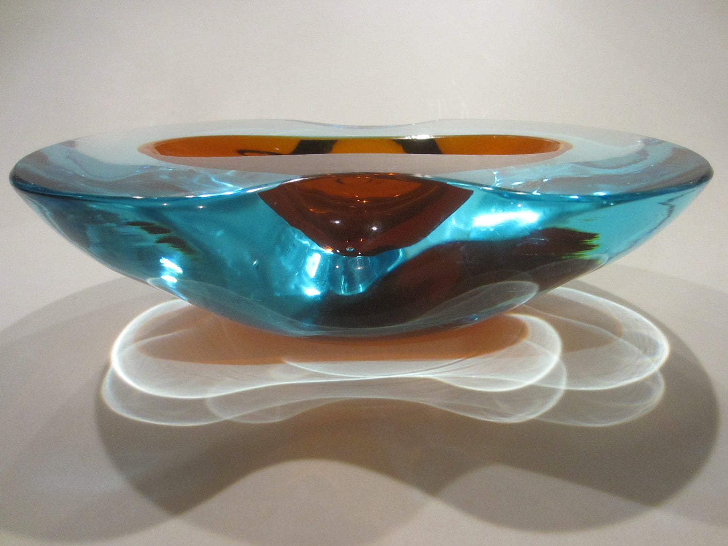 Murano Glass Sommerso Oblong Blue Red Dish