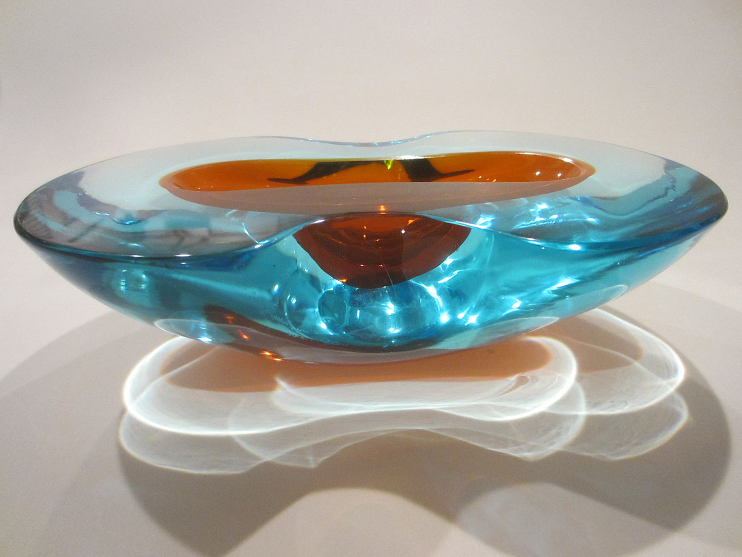 Murano Glass Sommerso Oblong Blue Red Dish