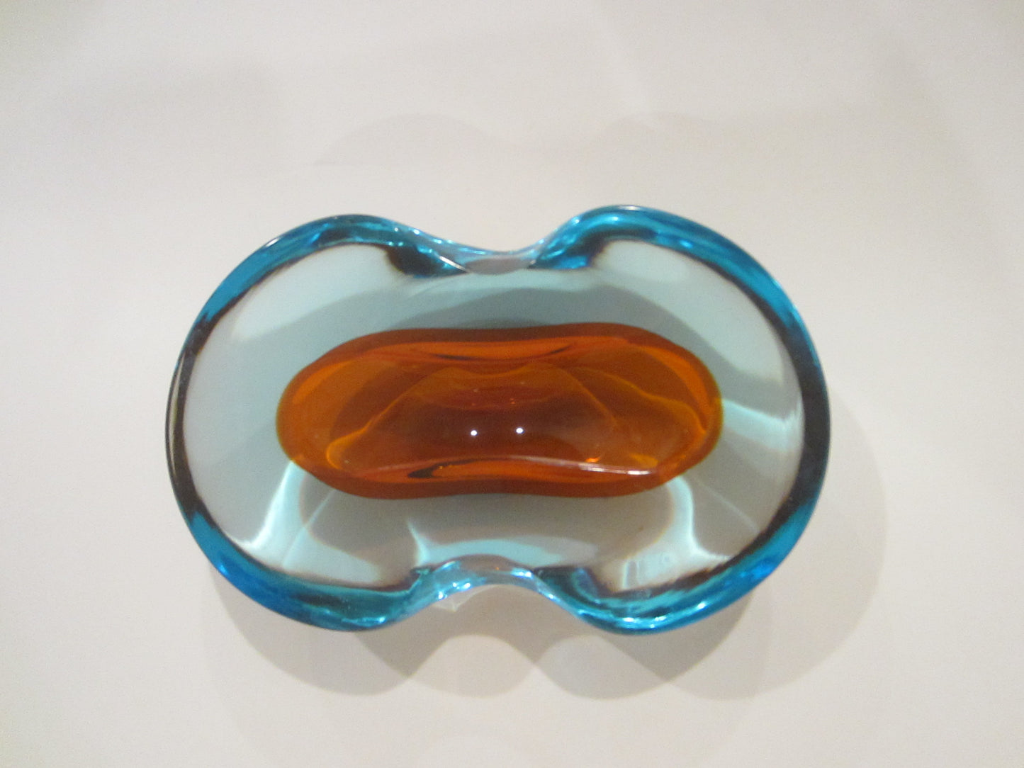 Murano Glass Sommerso Oblong Blue Red Dish