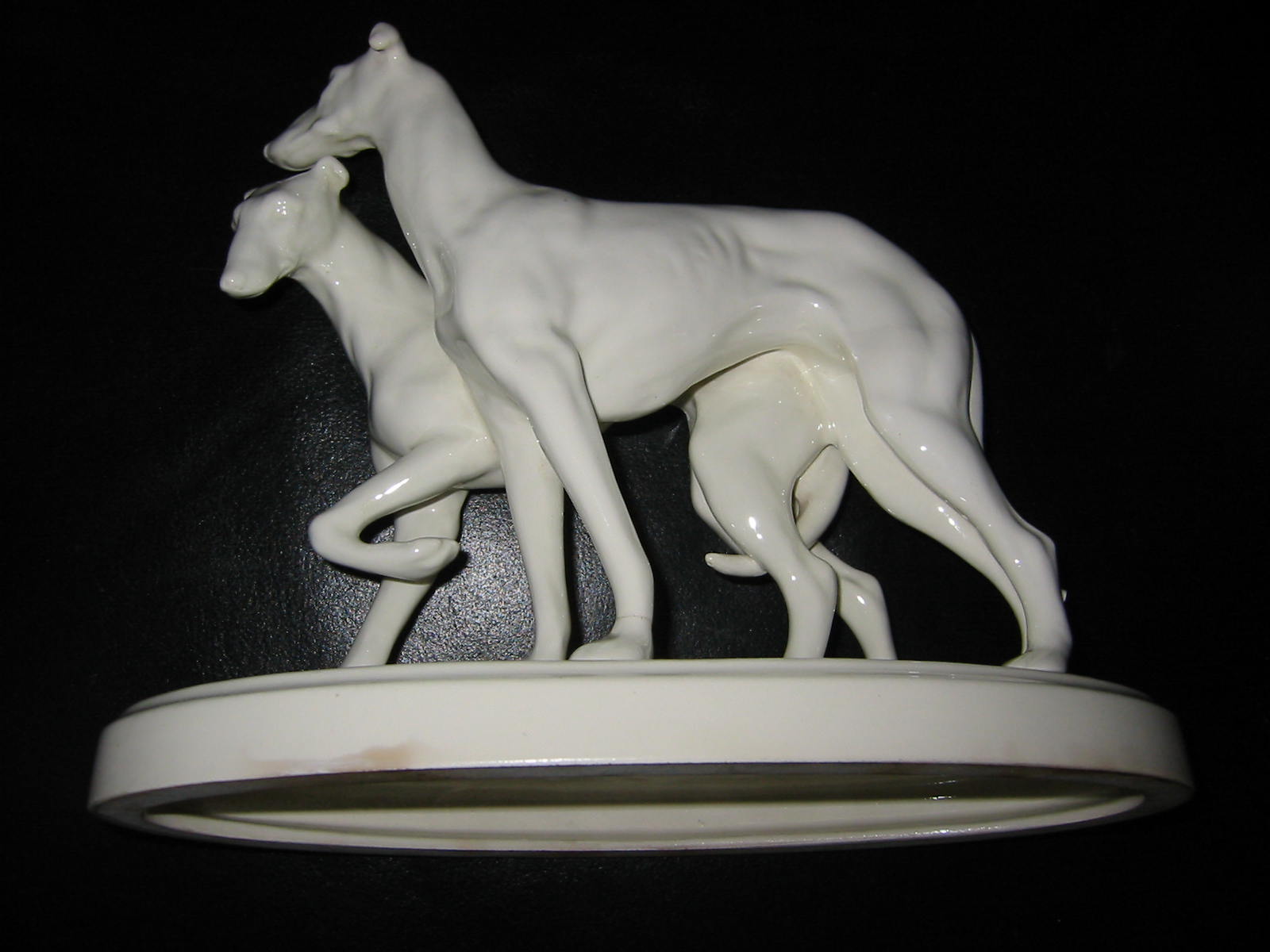 White Hunting Dogs Ceramic Art With Mark And Number - Designer Unique Finds 