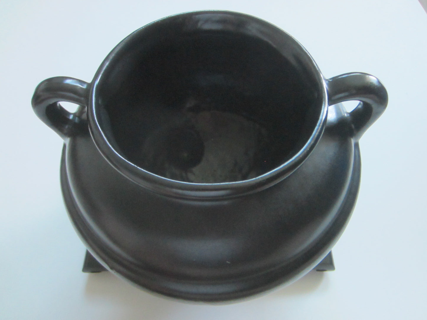 Roseville USA Black Jardiniere Mid Century Handle Ceramic Pot