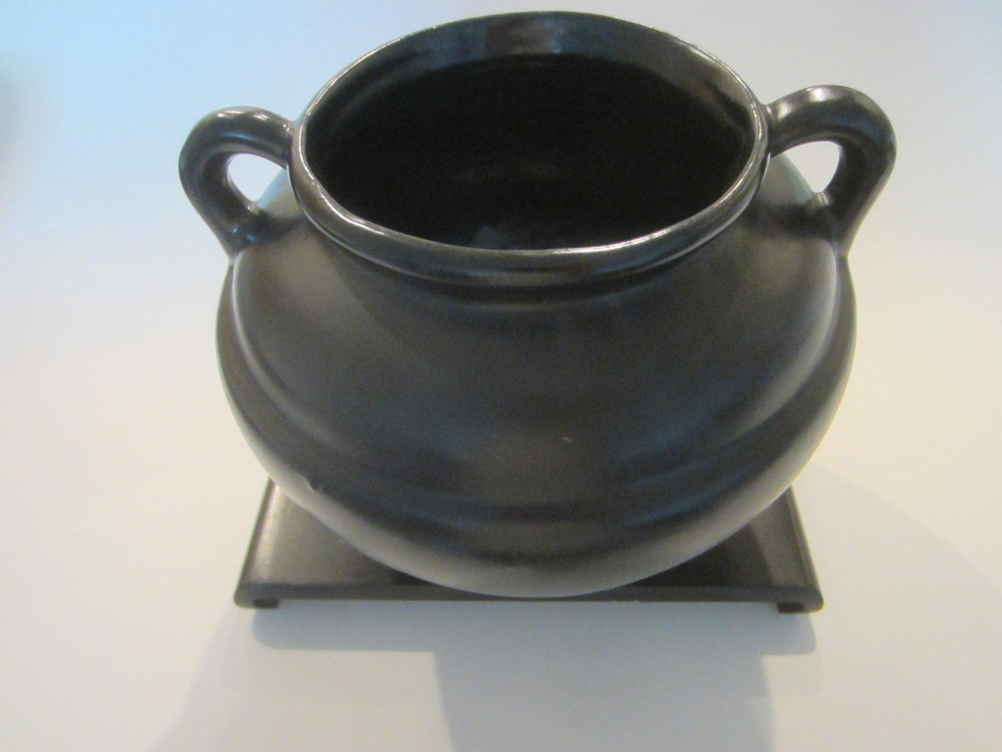 Roseville USA Black Jardiniere Mid Century Handle Ceramic Pot