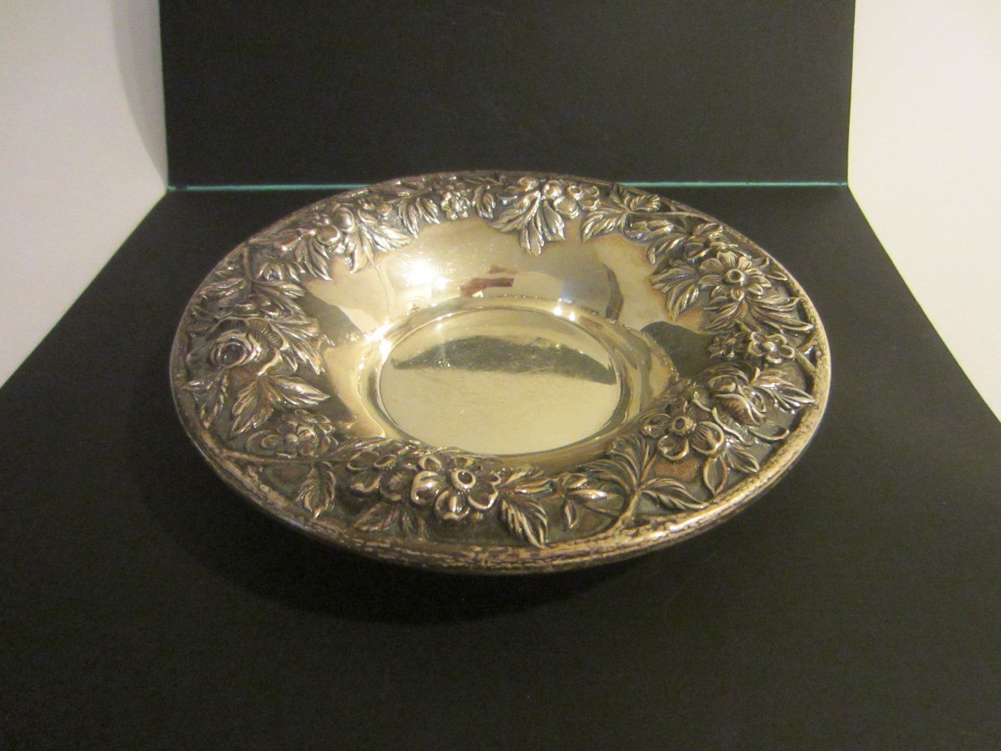 S Kirk Son Repousse Sterling Bowl Floral Chasing Border Marked Numbered - Designer Unique Finds 