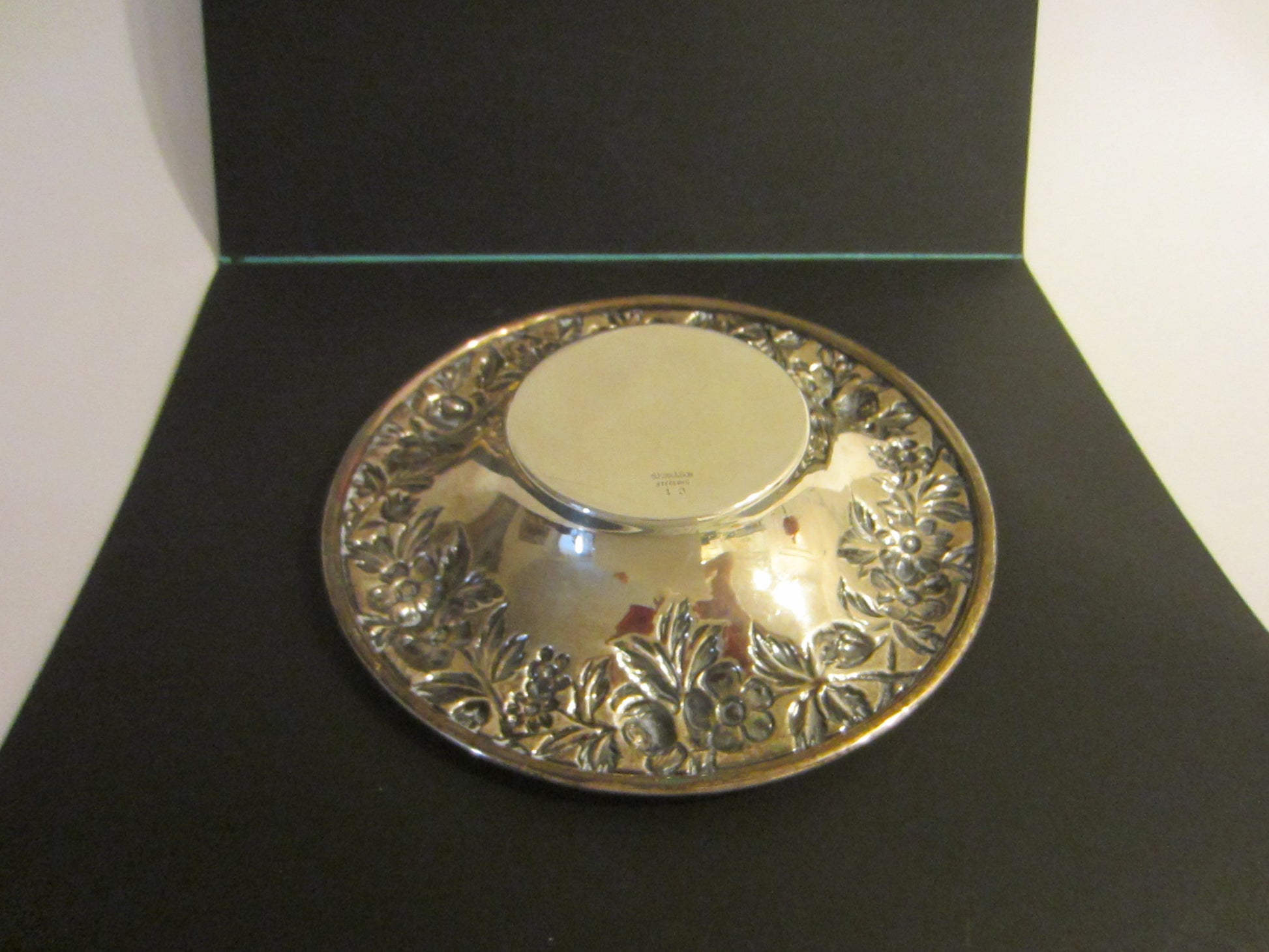 S Kirk Son Repousse Sterling Bowl Floral Chasing Border Marked Numbered - Designer Unique Finds 