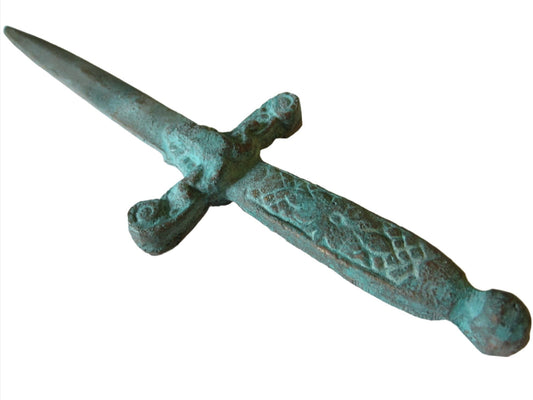 Colonial Sword Verdigris Patina Gilt Decorated Ram Letter Opener - Designer Unique Finds 
 - 5