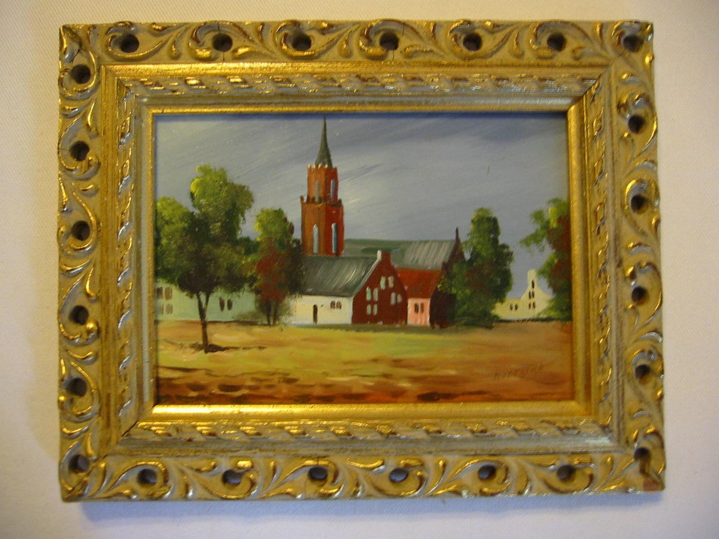 Architectural Cityscape Oil On Board Belgian Paintings Signed Koostra In Pair - Designer Unique Finds 