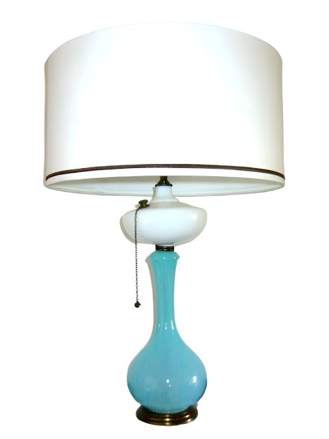 Blue Satin Glass Table Lamp Milk Glass Transitional Kerosene Marble Base