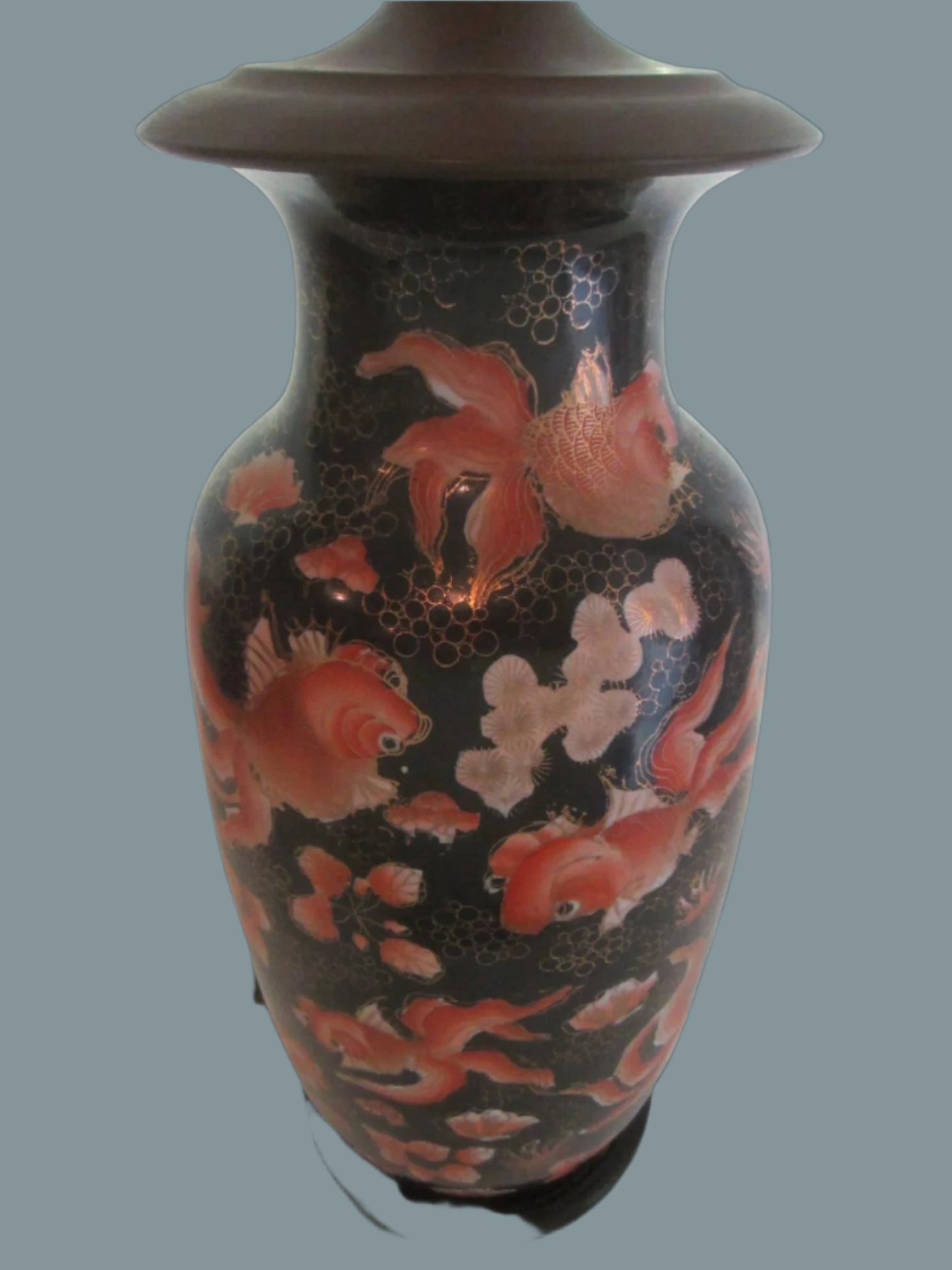 A Chinoiserie Koi Fish Baluster Lamp