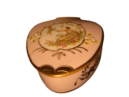 Lenwille Ardalt Japan Pink Floral Figurative Gold Painted Porcelain Box