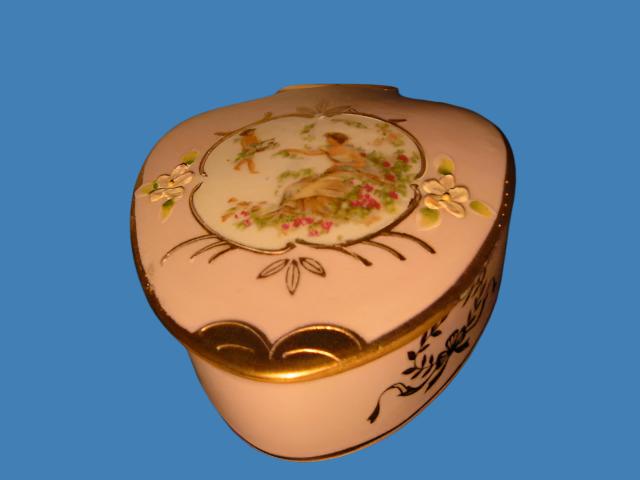 Lenwile Ardalt Japan Pink Floral Figurative Gold Painted Porcelain Box