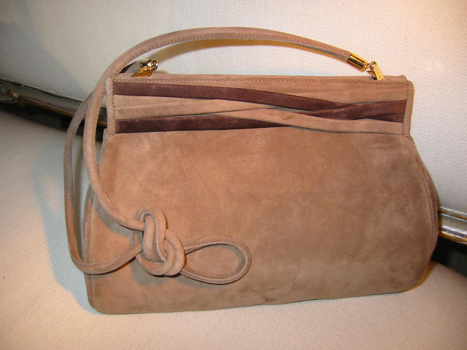 Designer Salvatore Ferragamo Camel Clutch Handbag Brown Leather Suede - Designer Unique Finds 
 - 1