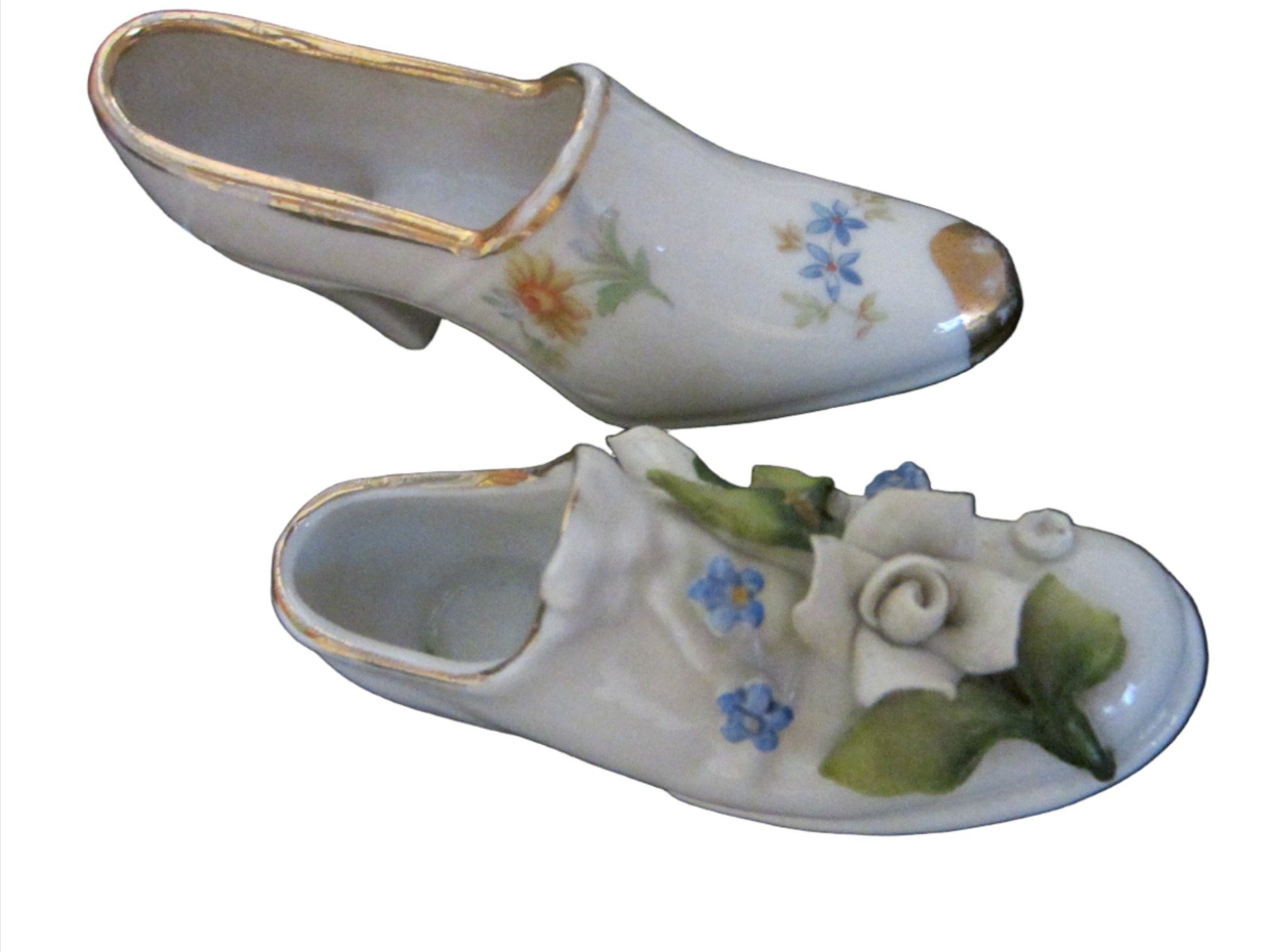 Miniature Porcelain Shoes Hand Decorated Marked Germany - Designer Unique Finds 