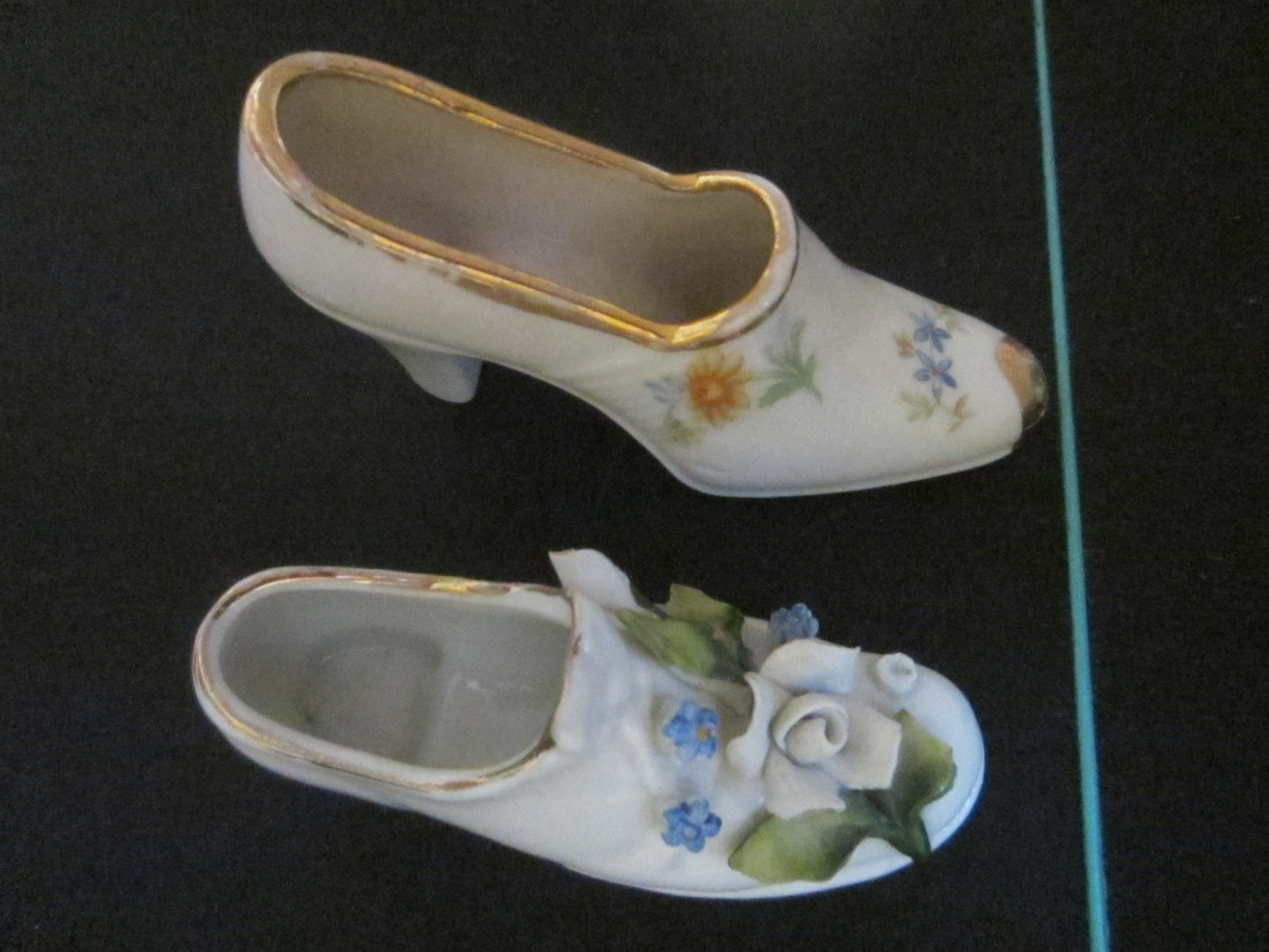 Miniature Porcelain Shoes Hand Decorated Marked Germany - Designer Unique Finds 