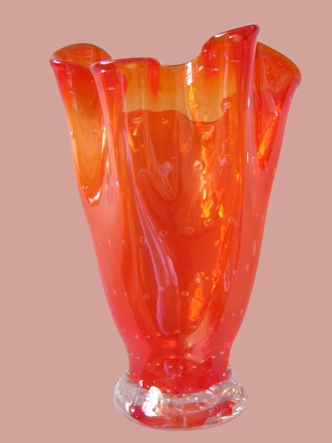 Amberina Handkerchief Blown Glass Vase Controlled Bubbles - Designer Unique Finds 