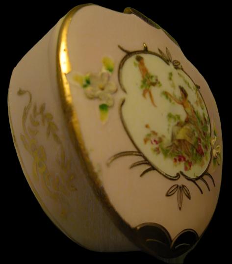 Lenwile Ardalt Japan Pink Floral Figurative Gold Painted Porcelain Box