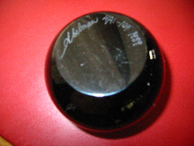 Black Glass Paperweight Signed Abelman Bold Flower Dated Numbered - Designer Unique Finds 
 - 2