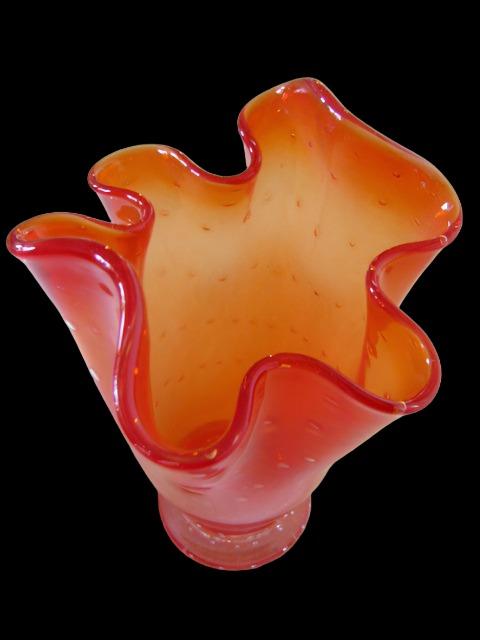 Amberina Handkerchief Blown Glass Vase Controlled Bubbles - Designer Unique Finds 