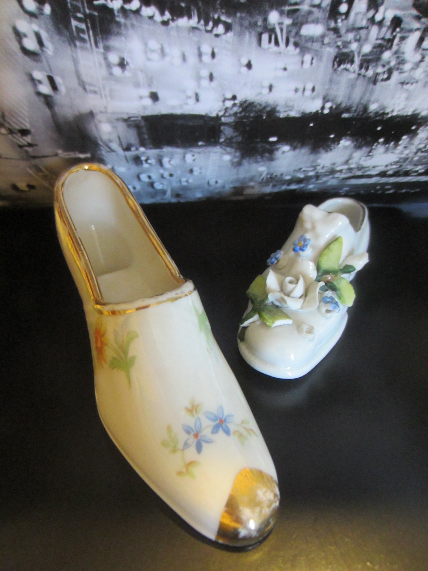 Miniature Porcelain Shoes Hand Decorated Marked Germany - Designer Unique Finds 