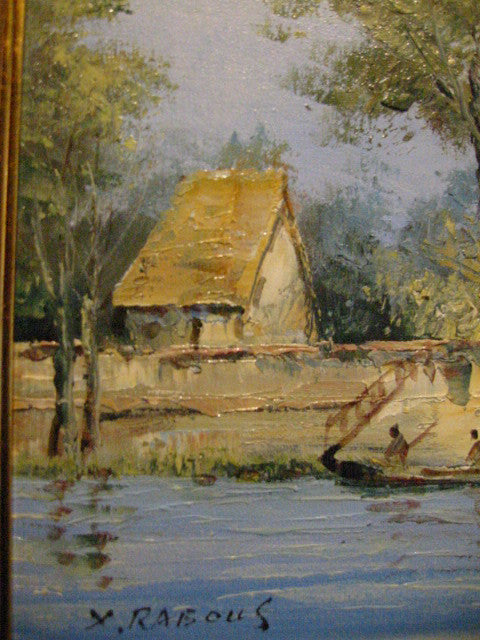 X Rabous Seascape House Boat Signed Oil on Canvas - Designer Unique Finds 