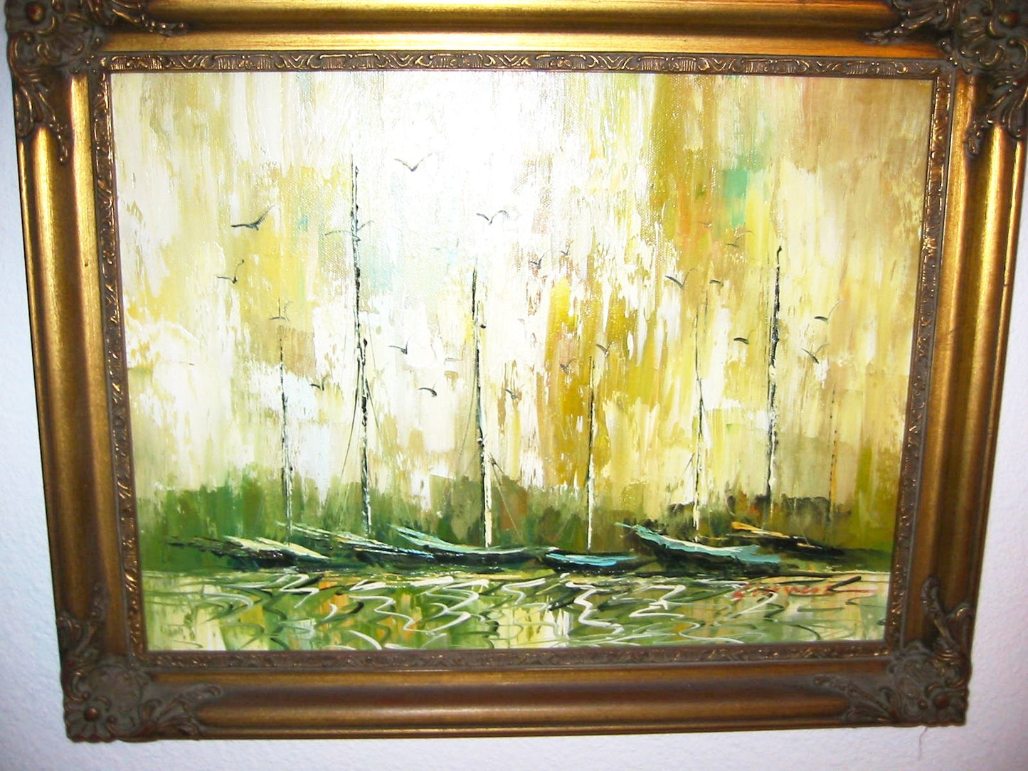 Impressionist Seascape Boats Signed Oil On Canvas - Designer Unique Finds 