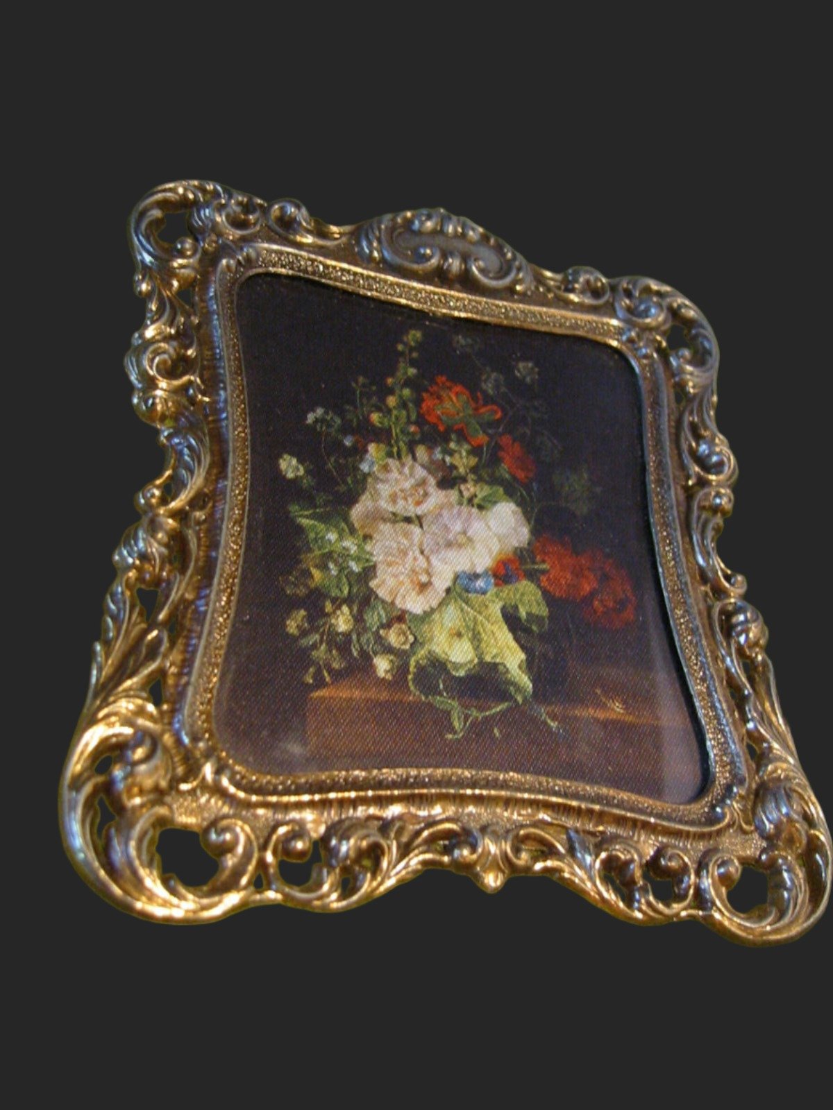 Treasure From Italy Floral Silk Print Brass Frame For Broadway - Designer Unique Finds 