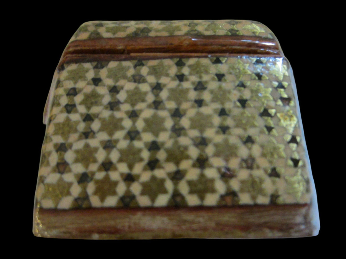 Miniature Khatamkari Hexagonal Inlaid Gilt Marquetry Jewelry Box - Designer Unique Finds 