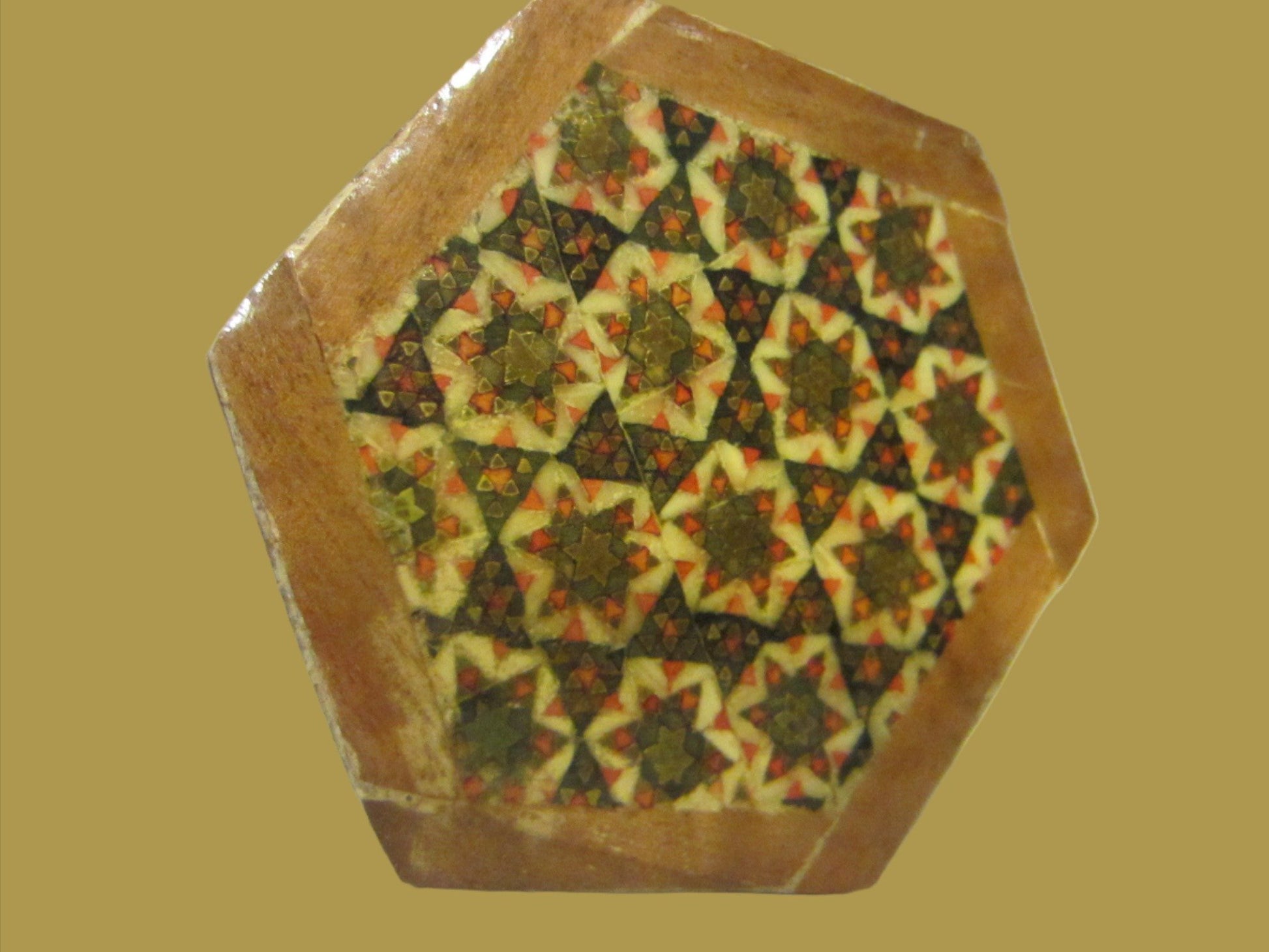 Miniature Khatamkari Hexagonal Inlaid Gilt Marquetry Jewelry Box - Designer Unique Finds 