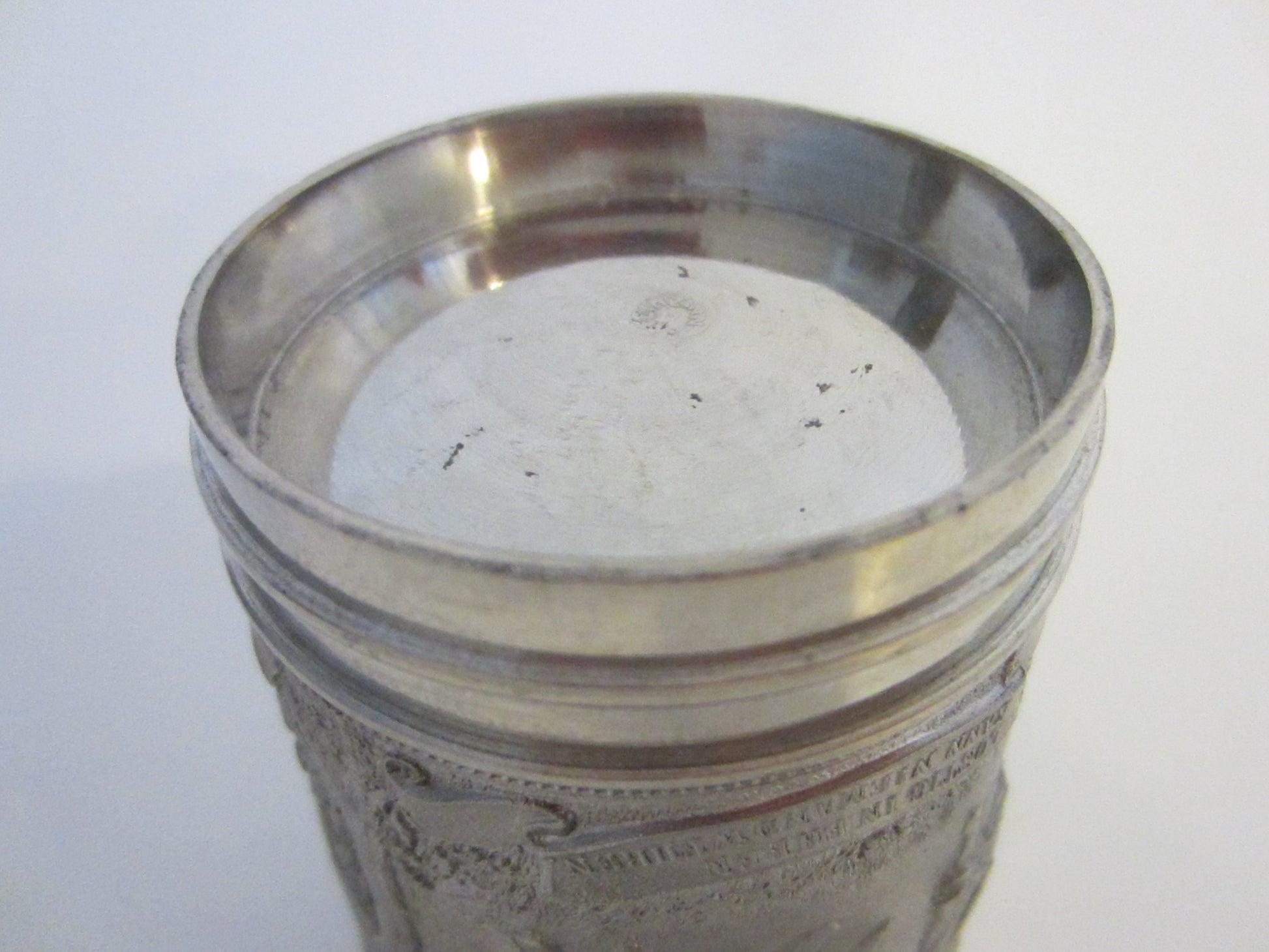 Art Deco Pewter Zinn Tumblers Set Descriptive Chased With Foundry Marks - Designer Unique Finds 