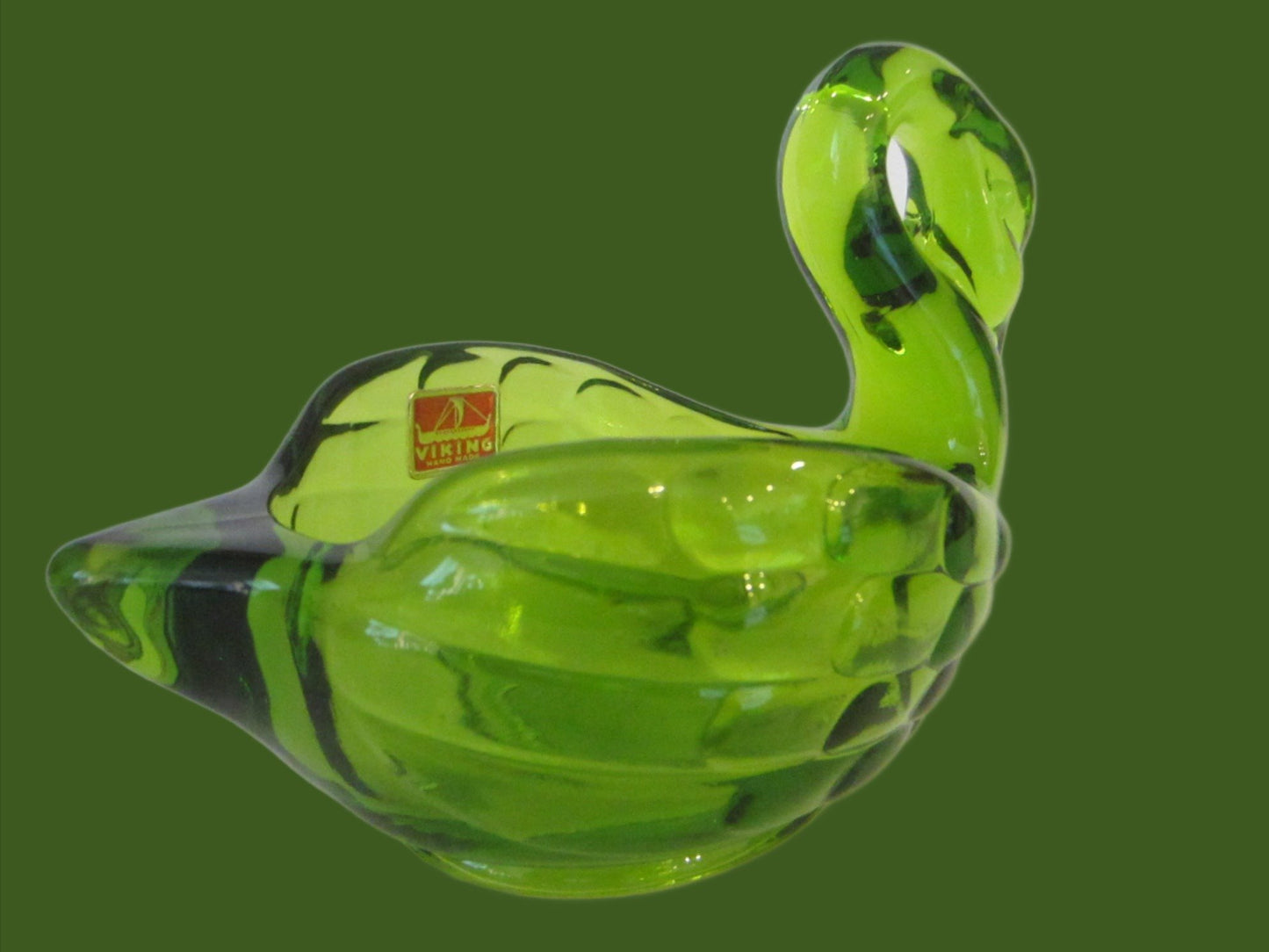 Viking Green Glass Swan Candy Bowl