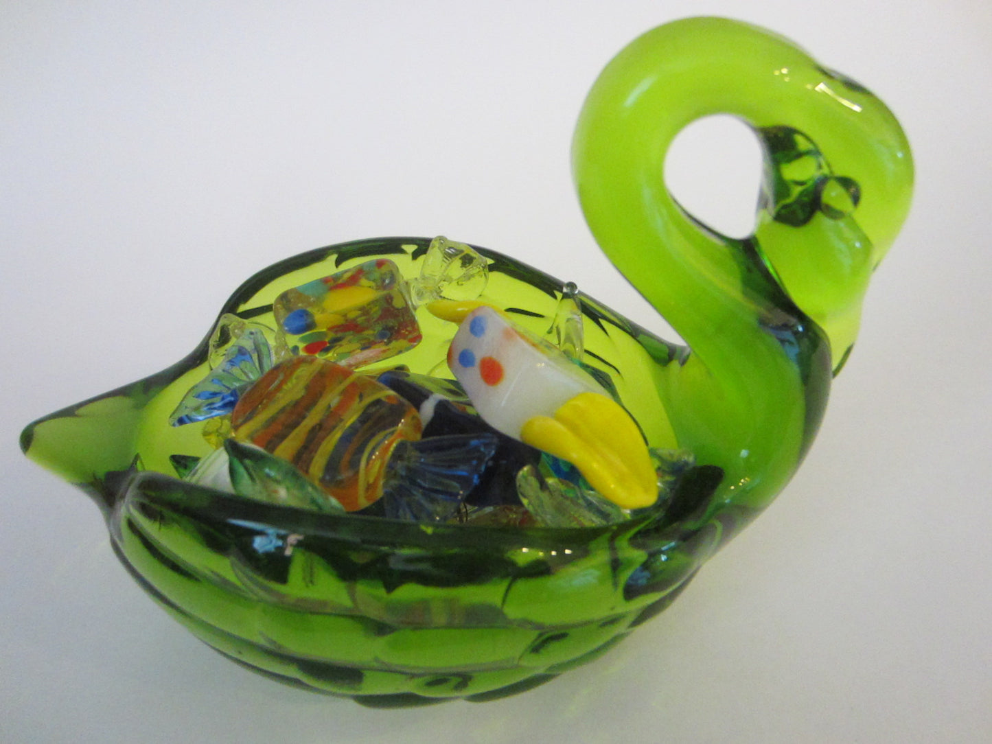 Viking Green Glass Swan Candy Bowl