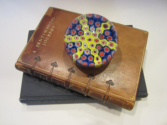 Murano Millefiori Glass Star Paperweight Red Blue Yellow Infusion 