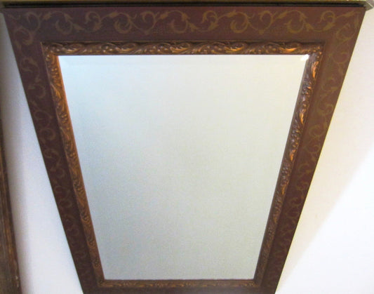 Modernistic Beveled Brown Ornate Floral Large Mirrorl  - Designer Unique Finds 