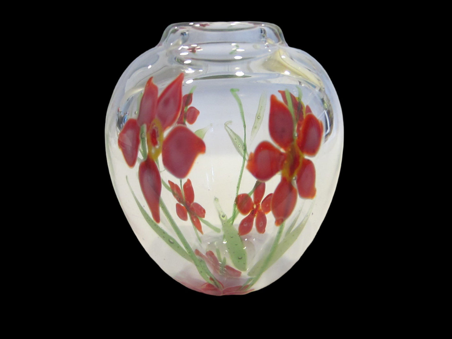 Blooming Red Flowers Infused Glass Vase