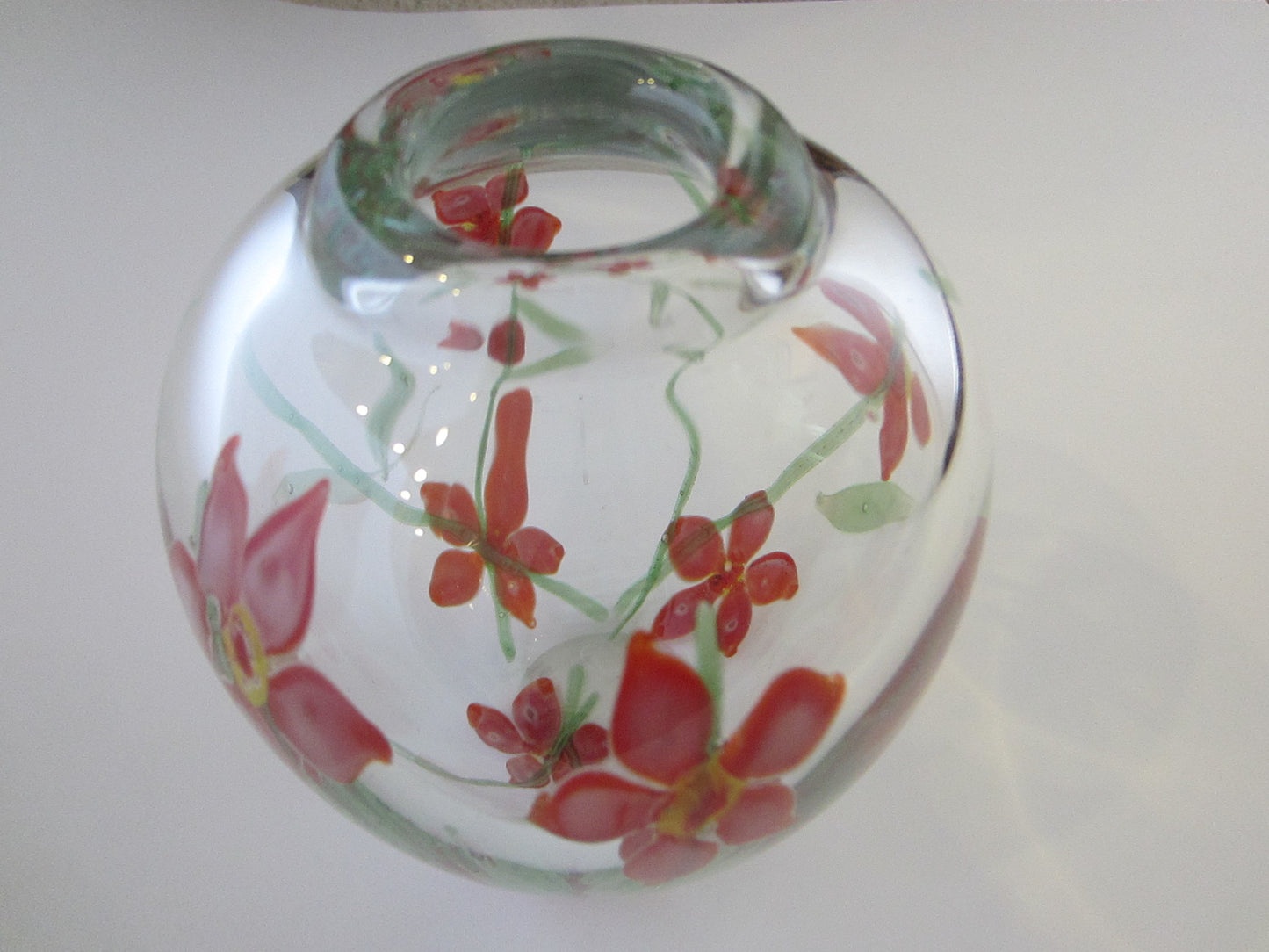 Blooming Red Flowers Infused Glass Vase