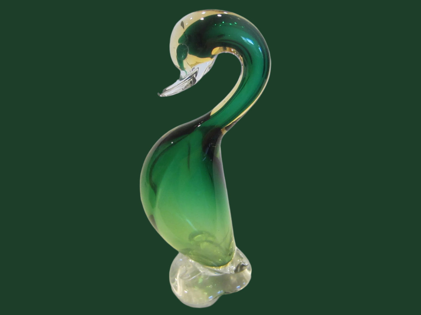 Murano Glass Goose Shady Green Decorated Clear Stand - Designer Unique Finds 