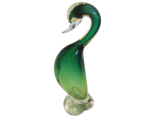 Murano Glass Goose Shady Green Decorated Clear Stand - Designer Unique Finds 