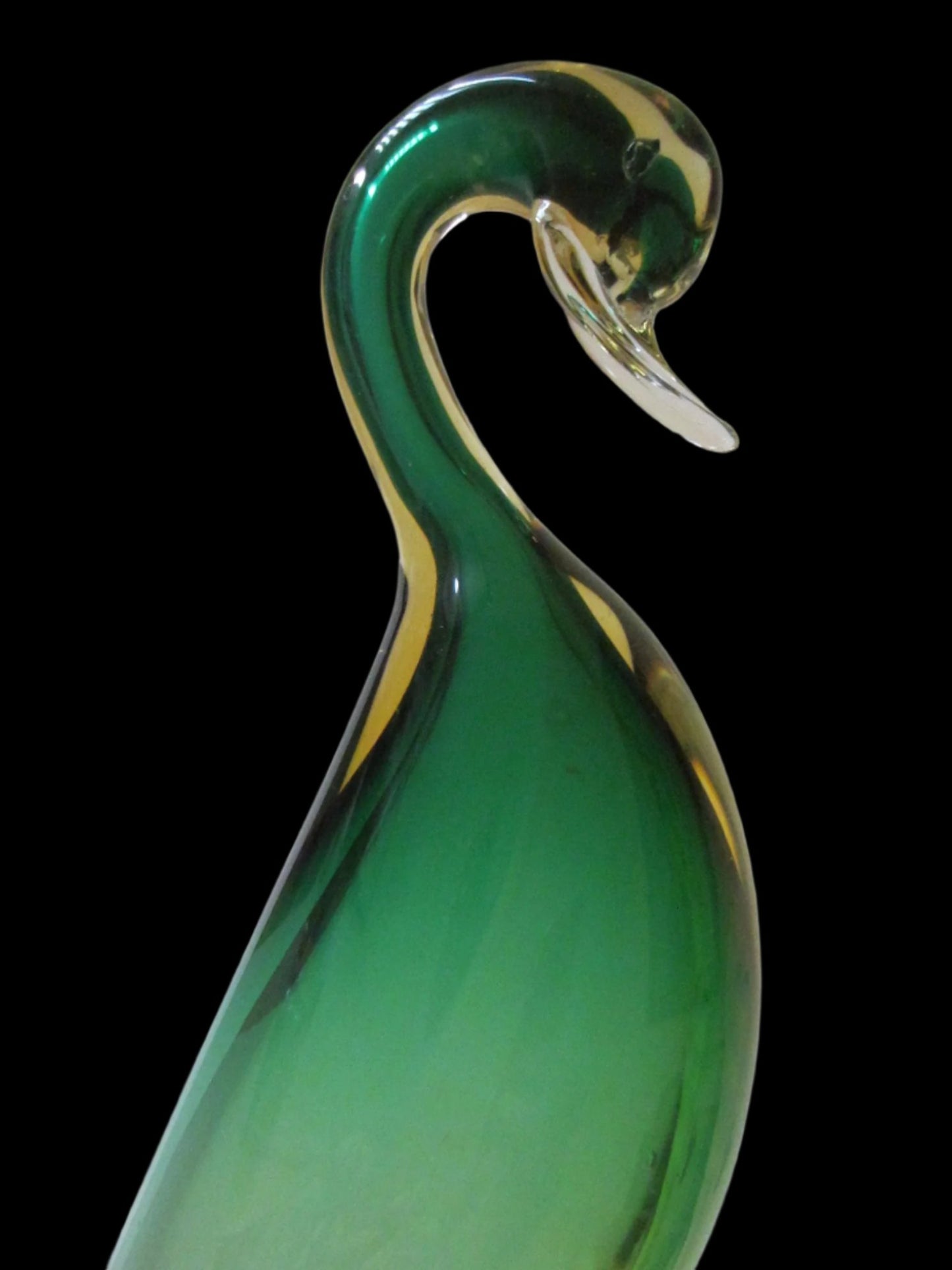 Murano Glass Green Goose On Clear Stand Stressed Bubbles Statue