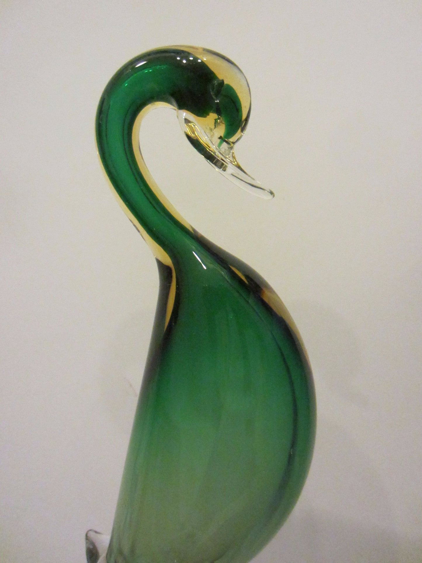 Murano Glass Goose Shady Green Decorated Clear Stand - Designer Unique Finds 