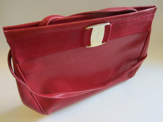 Salvatore Ferragamo Red Leather Clutch Cross Body Long Strap Handbag - Designer Unique Finds 